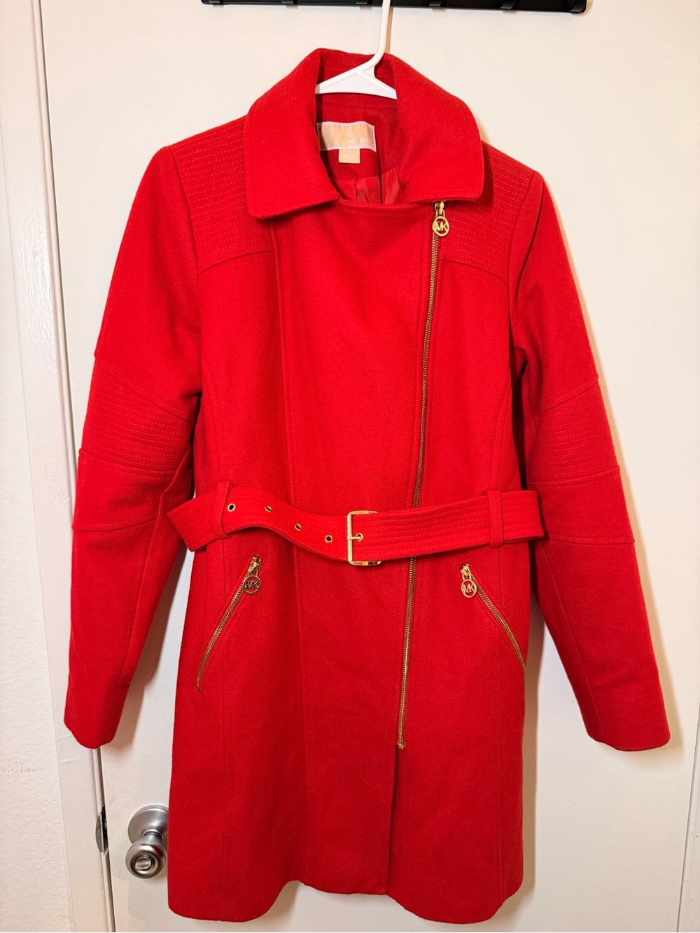 Michael Kors Red Women's Belted Wool-Blend Coat